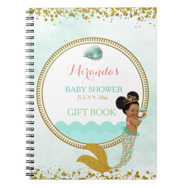 Caderno Espiral Sereia Menina Afro-Americana Pêssego Hortelã Doura (Frente)