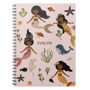 Caderno Espiral Sereia Mínima Elegante Americana Rosa-Rosa