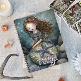 Caderno Espiral Sereia Mística e Mar de Starfish Oracle Personaliz