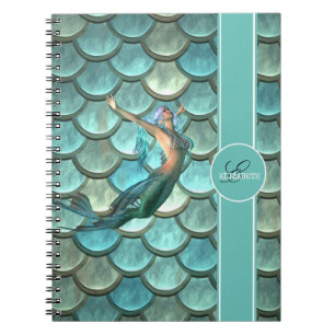 Caderno Espiral Sereia na Cauda de Sereia Escamas - Personalizado