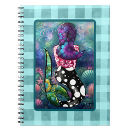 Caderno Espiral Sereia Náutica Abstrata Caprichosa Conchas de Teal