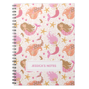 Caderno Espiral Sereia rosa-branca personalizada