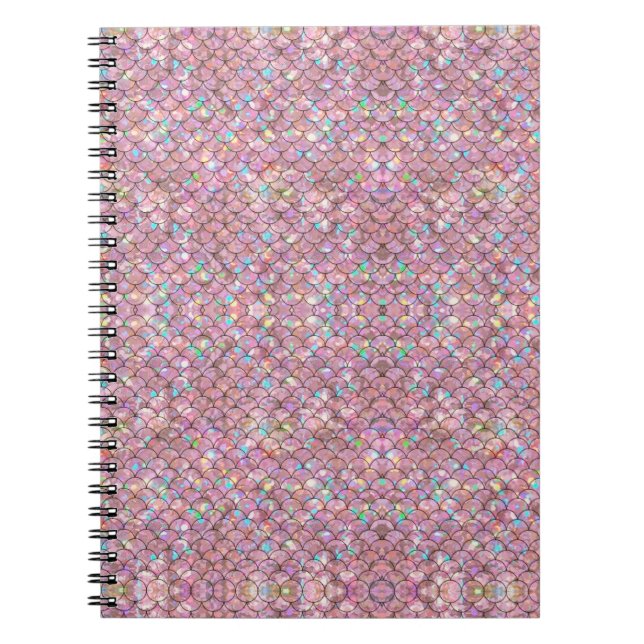 Caderno Espiral Sereia Rosa Espalha Peixes Holográficos Elegantes (Frente)