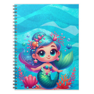 Caderno Espiral Sereia submarina, branca
