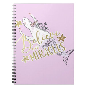 Caderno Espiral Sereia Unicórnio Moderno Na Moda Acredite Em Milag