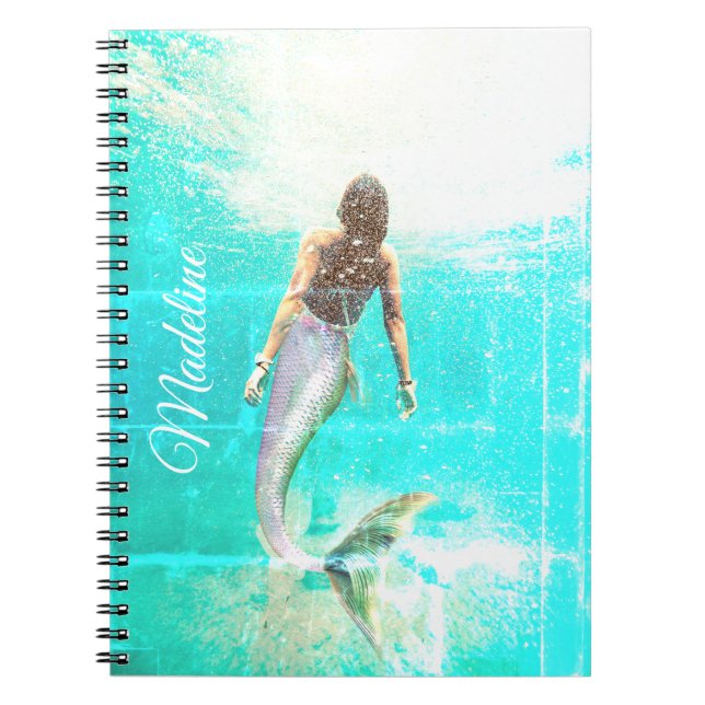 Caderno Espiral Sereia Verão Azul Oceano Índico Moderno (Frente)