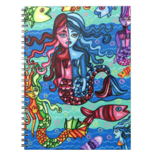 Caderno Espiral Sereias Coloridas Abstrato de Peixe