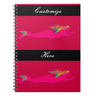 Caderno Espiral sereias cor-de-rosa nadadoras vermelhas/preto