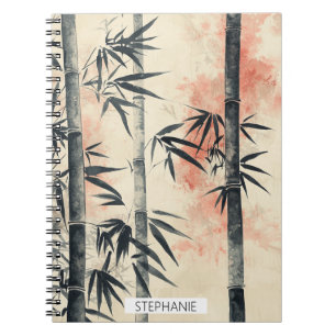 Caderno Espiral Serenidade do Bambu Carmesim Tinta Lavada
