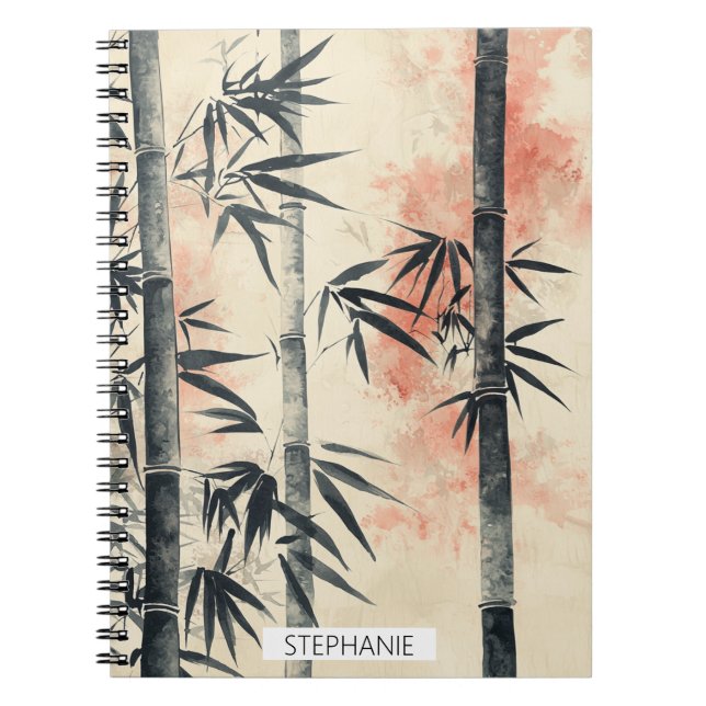 Caderno Espiral Serenidade do Bambu Carmesim Tinta Lavada (Frente)