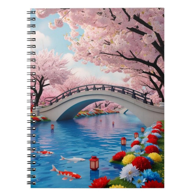 Caderno Espiral Serenidade na ponte Sakura (Frente)