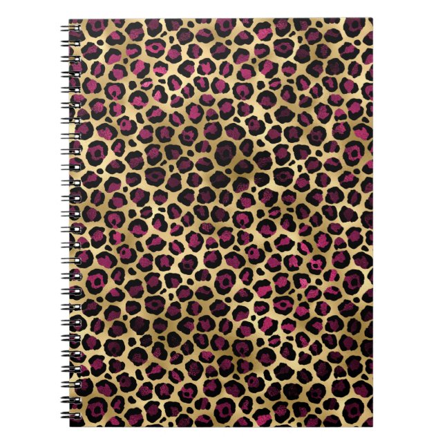 Caderno Espiral Série Leopard Burgundy e Dourada Design 2 (Frente)