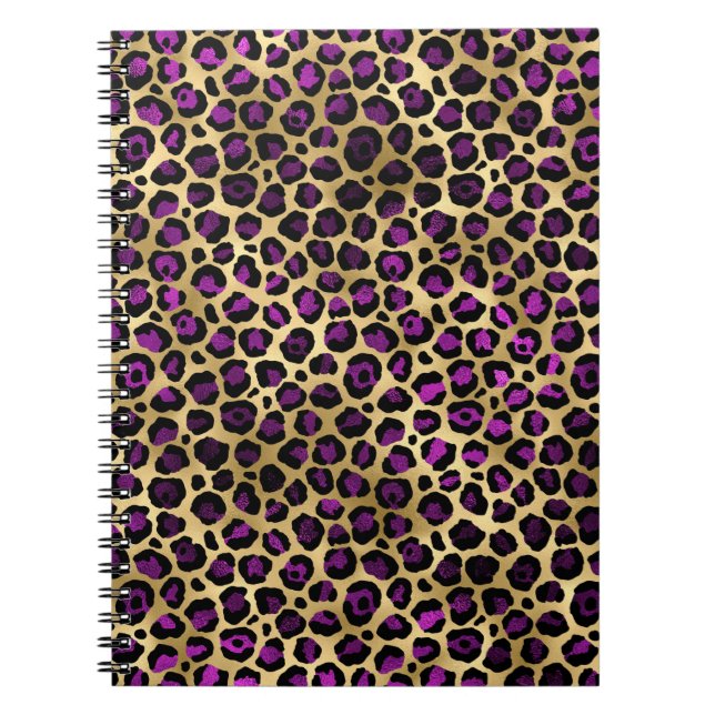 Caderno Espiral Série Leopardo roxa e Dourada Design 4 (Frente)