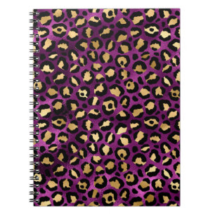 Caderno Espiral Série Leopardo Roxo e Dourada Design 1