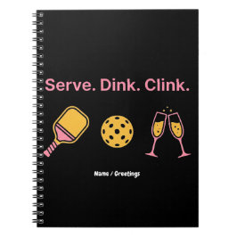Caderno Espiral Serve Dink Clink Funny Pickleball Wine Social Club
