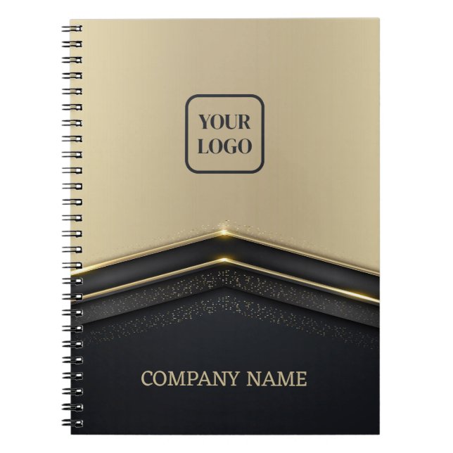 Caderno Espiral Seta Dourada de luxo e bege preto (Frente)