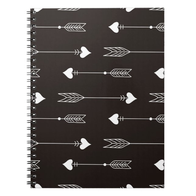 Caderno Espiral Setas, corações, padrão de abstrato. (Frente)