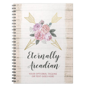 Caderno Espiral Setas Florais Russas Boêmicas Blush Dourado Boho R