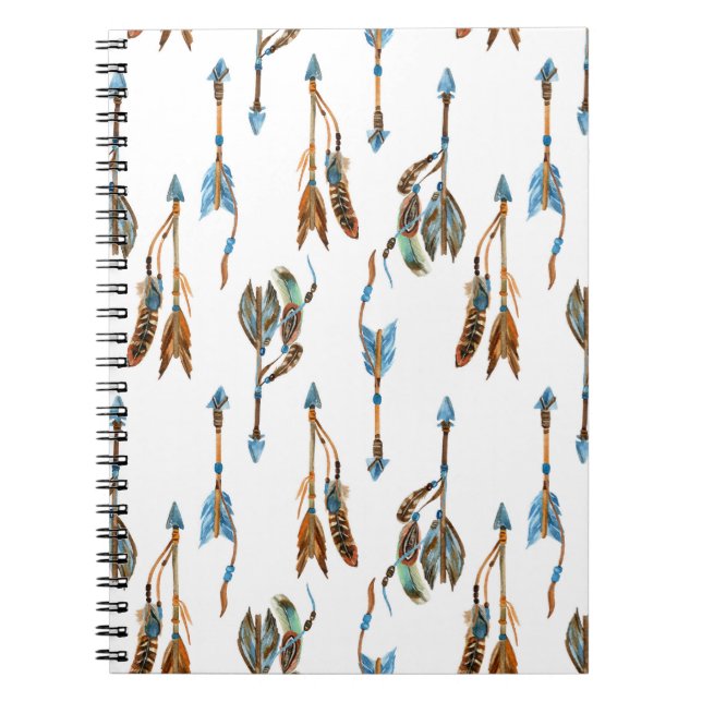 Caderno Espiral Setas tribais: ilustração da safra de aquarela. (Frente)