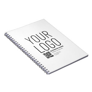 Caderno Espiral Seu logotipo c/ código QR e texto editáveis