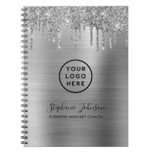 Caderno Espiral Seu logotipo Elegante Silver Metallic Glitter Driv
