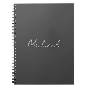 Caderno Espiral Seu Nome Escrito à Mão Branco Cinza Minimalista