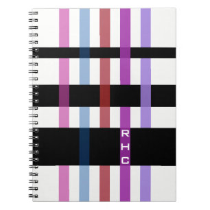 Caderno Espiral Seu nome ou iniciais e faixas de tecelagem moderna