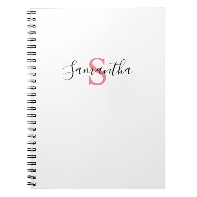 Caderno Espiral Seu nome Tipografia Monograma - Branco e Rosa (Frente)