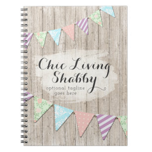 Caderno Espiral Shabby Chic Country Bunting em Madeira Rústica Pin