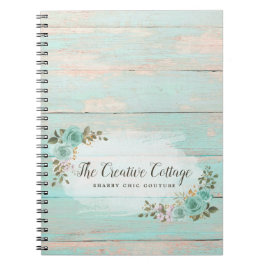 Caderno Espiral Shabby Cottage Chic Turquoise Floral Russo Madeira