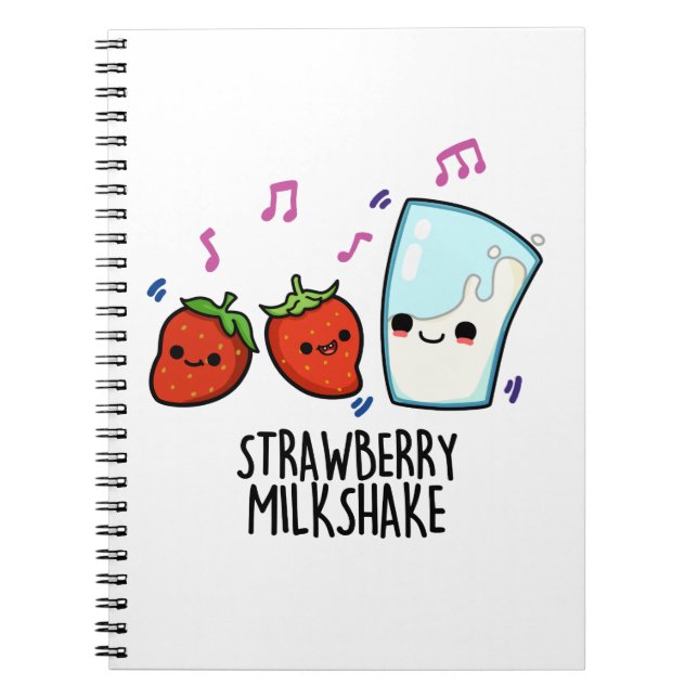 Caderno Espiral Shake de Morango Comedição de Comida Divertida  (Frente)