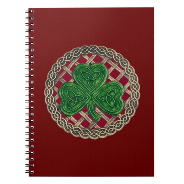 Caderno Espiral Shamrock Vermelho no notebook espiral Celtic Knots (Frente)