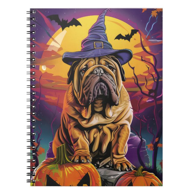 Caderno Espiral Shar Pei Dog Halloween Bruxelles E Pumpkin (Frente)