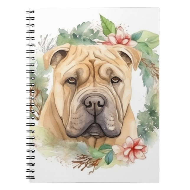 Caderno Espiral Shar Pei Wreath Christmas Festivo Pup (Frente)