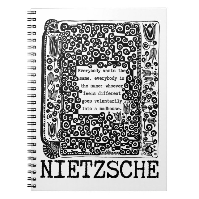 Caderno Espiral sheep and MADHOUSE philosophy quote by Nietzsche (Frente)