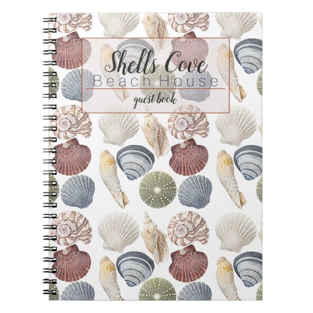 Caderno Espiral Shell Art Beach Vacing Rental Guest Book (Frente)