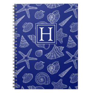 Caderno Espiral Shell azul brilhante modela adiciona sua inicial