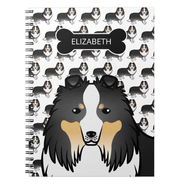 Caderno Espiral Sheltie Cartoon Tricolor Com Osso De Cachorro & No (Frente)