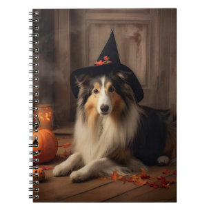 Caderno Espiral Shetland Sheepdog Pumpkins Halloween Assustado