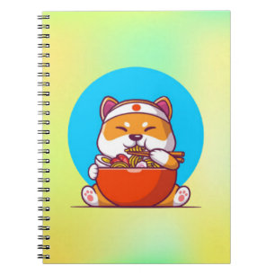 Caderno Espiral Shiba Cinto Comendo Ramen Noodle Cartoon-23054