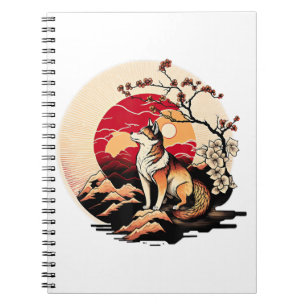 Caderno Espiral Shiba Inu Dog Sunset Ukiyo e Style