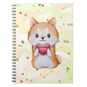 Caderno Espiral Shiba Inu Segurando Um Coração