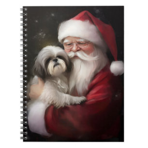 Caderno Espiral Shih Tzu Com Papai Noel Natal Festivo