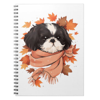 Caderno Espiral Shih Tzu Fall Dog Autumn Deixa Cópia de Ação de Gr