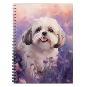 Caderno Espiral Shih Tzu no campo da Lavanda