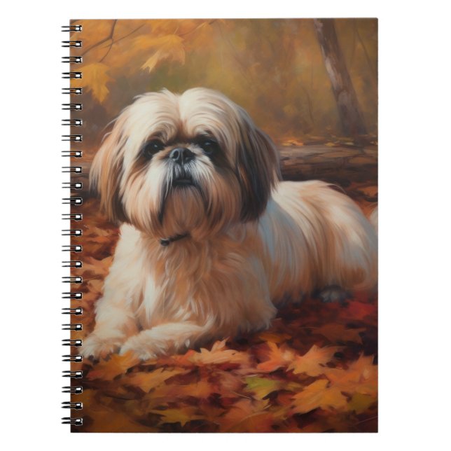 Caderno Espiral Shih Tzu no outono deixa cair inspiração (Frente)