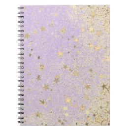 Caderno Espiral Shimmery Glittery Douradas Stars on Lavanda