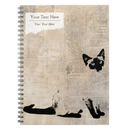 Caderno Espiral Siamese Cat on Retro Newspaper, Personalized Name