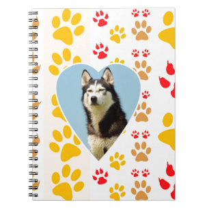 Caderno Espiral Siberian Husky Dog Heart Paws Impressão