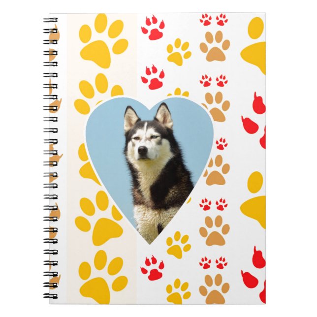 Caderno Espiral Siberian Husky Dog Heart Paws Impressão (Frente)